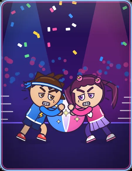 Boys vs Girls theme card: Blaze and Rosie pushing the Mega Ball